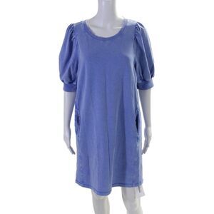 Saturday/Sunday Womens Puffy Short Sleeves Shirt Dress Blue Cotton Size Small